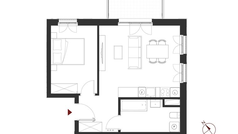 Rzut - Mieszkanie na sprzedaż 2 pokoje o powierzchni 44,11 m² - numer A.1.5 w Apartamenty Symfonia