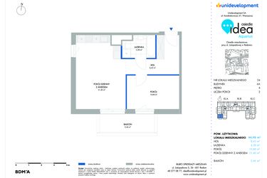 Rzut - Mieszkanie na sprzedaż 2 pokoje o powierzchni 44,98 m² - numer 6A/24 w Osiedle Idea Aquarius