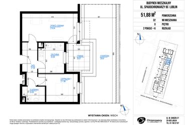 Rzut - Mieszkanie na sprzedaż 2 pokoje o powierzchni 51,88 m² - numer 32 w Vieniava edycja druga