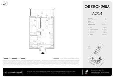 Rzut - Mieszkanie na sprzedaż 2 pokoje o powierzchni 36,57 m² - numer A2-14 w Orzechowa 2