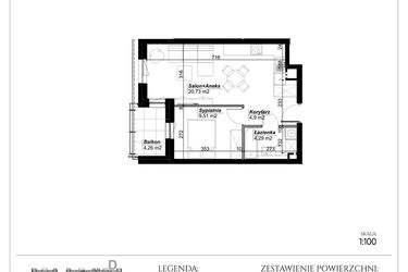 Rzut - Mieszkanie na sprzedaż 2 pokoje o powierzchni 39,43 m² - numer C.68 w Narcyzowe Wzgórza II