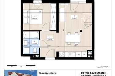 Rzut - Mieszkanie na sprzedaż 2 pokoje o powierzchni 48,2 m² - numer B4/3/40 w Montano bud. B4
