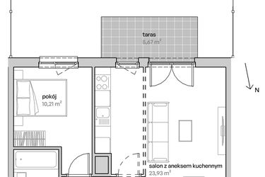Rzut - Mieszkanie na sprzedaż 2 pokoje o powierzchni 44,29 m² - numer C.00.177 w Unii Lubelskiej Vita