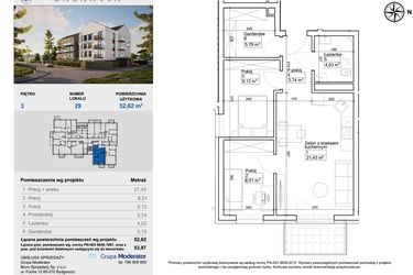 Rzut - Mieszkanie na sprzedaż 3 pokoje o powierzchni 53,39 m² - numer 29 w Balantia