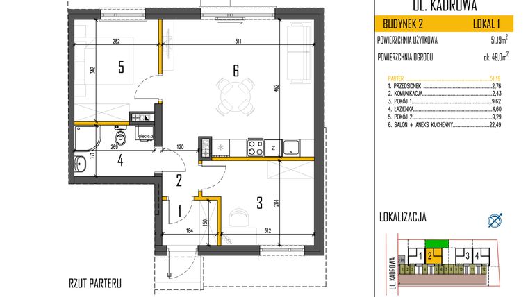 Rzut - Mieszkanie na sprzedaż 3 pokoje o powierzchni 51,19 m² - numer 4a/1 w Osiedle Korona