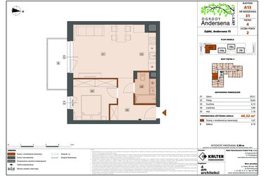 Rzut - Mieszkanie na sprzedaż 2 pokoje o powierzchni 48,32 m² - numer 31A w Ogrody Andersena