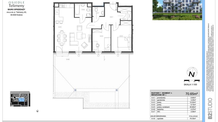 Rzut - Mieszkanie na sprzedaż 3 pokoje o powierzchni 70,65 m² - numer A.4 w Osiedle Telimeny etap III