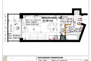 Rzut - Mieszkanie na sprzedaż 1 pokój o powierzchni 27,09 m² - numer M108 w Srebrzyńska Park IV