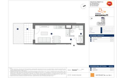 Rzut - Mieszkanie na sprzedaż 1 pokój o powierzchni 26,5 m² - numer D1 w Osiedle Bokserska 71 Etap 2 Faza 3