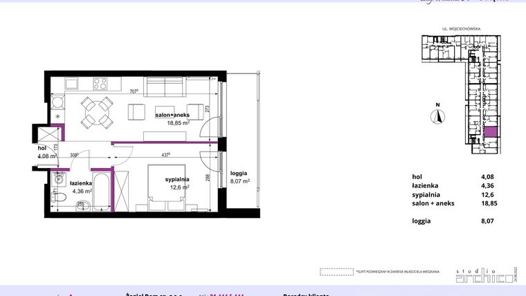 Rzut - Mieszkanie na sprzedaż 2 pokoje o powierzchni 39,89 m² - numer 24 w Wojciechowska Square