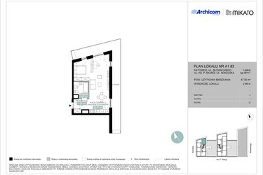 Rzut - Mieszkanie na sprzedaż 1 pokój o powierzchni 47,54 m² - numer A1 83 w Mikato