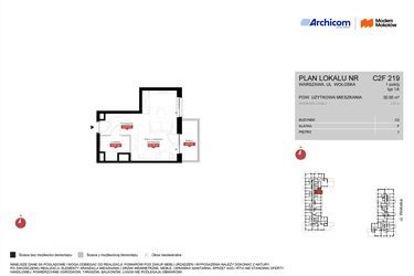 Rzut - Mieszkanie na sprzedaż 1 pokój o powierzchni 30,95 m² - numer C2F 219 w Modern Mokotów etap 3, budynek C1 i C2