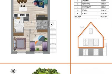 Rzut - Mieszkanie na sprzedaż 3 pokoje o powierzchni 73,73 m² - numer 10B2 w Osiedle Tymiankowe w Krzeptowie