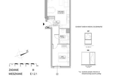 Rzut - Mieszkanie na sprzedaż 2 pokoje o powierzchni 46,05 m² - numer E.1.2.1 w Atut III