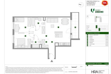 Rzut - Mieszkanie na sprzedaż 3 pokoje o powierzchni 70,8 m² - numer 1.3.C.26 w Osiedle Urbino