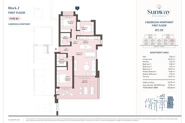 Rzut - Mieszkanie na sprzedaż 3 pokoje o powierzchni 115 m² - numer 215 w Sunway