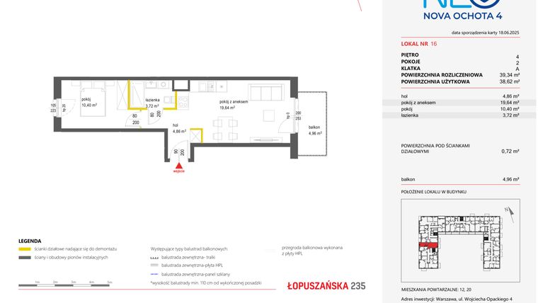 Rzut - Mieszkanie na sprzedaż 2 pokoje o powierzchni 39,34 m² - numer 16 w Neo Nova Ochota 4