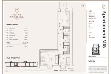 Rzut - Mieszkanie na sprzedaż 3 pokoje o powierzchni 58,21 m² - numer C.15 w Młyny Mogilska