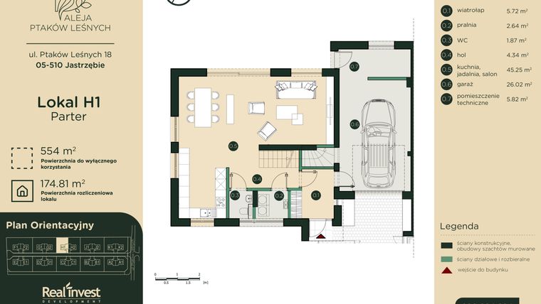 Rzut - Dom na sprzedaż 5 pokoi o powierzchni 175,47 m² - numer H1 w Aleja Ptaków Leśnych