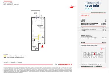 Rzut - Mieszkanie na sprzedaż 1 pokój o powierzchni 26,05 m² - numer 47 w Miasteczko Nova Fala