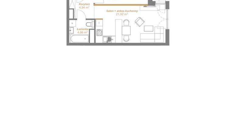 Rzut - Mieszkanie na sprzedaż 2 pokoje o powierzchni 44,68 m² - numer B2.06 w Dobrynów