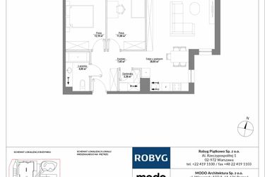 Rzut - Mieszkanie na sprzedaż 3 pokoje o powierzchni 68,2 m² - numer H3_1M03 w Piątkowo Residence etap II