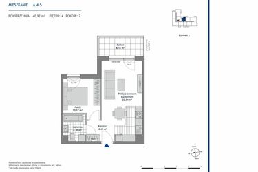 Rzut - Mieszkanie na sprzedaż 2 pokoje o powierzchni 40,92 m² - numer A.4.5 w Linea bud. A