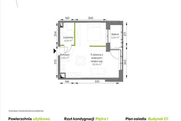 Rzut - Mieszkanie na sprzedaż 1 pokój o powierzchni 37,53 m² - numer C1/01/24 w WUWA Vita