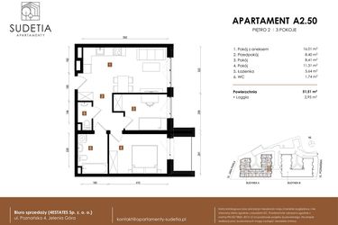 Rzut - Mieszkanie na sprzedaż 3 pokoje o powierzchni 51,51 m² - numer A 2.50 w Apartamenty Sudetia