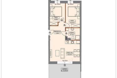 Rzut - Mieszkanie na sprzedaż 3 pokoje o powierzchni 51,25 m² - numer B2.0.2.3a w Stegna Park II