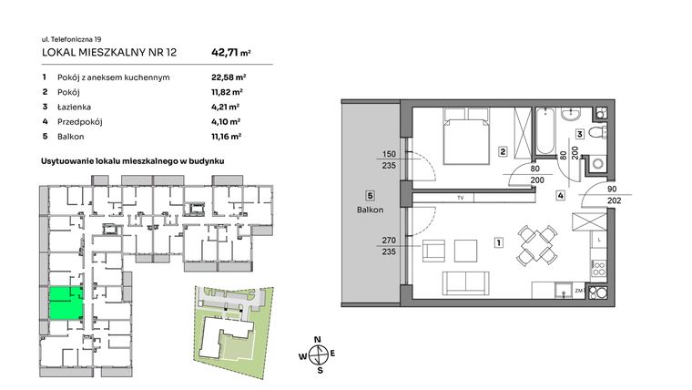 Rzut - Mieszkanie na sprzedaż 2 pokoje o powierzchni 42,71 m² - numer 12 w Nova Radiostacja