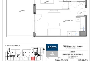 Rzut - Mieszkanie na sprzedaż 2 pokoje o powierzchni 39,46 m² - numer MC/J/B/0/5 w Modern City etap J