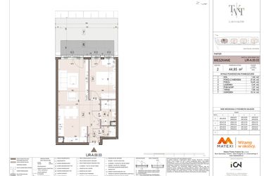 Rzut - Mieszkanie na sprzedaż 2 pokoje o powierzchni 44,85 m² - numer A.00.03 w Takt Lirników