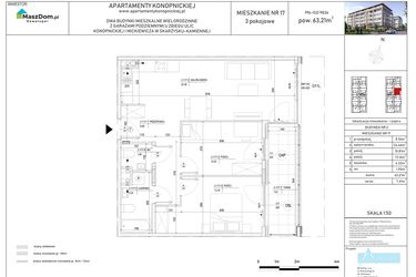 Rzut - Mieszkanie na sprzedaż 3 pokoje o powierzchni 63,21 m² - numer M-17 w Apartamenty Konopnickiej