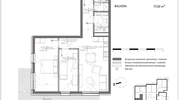 Rzut - Mieszkanie na sprzedaż 3 pokoje o powierzchni 66,57 m² - numer B.1.9 w Polanka 21