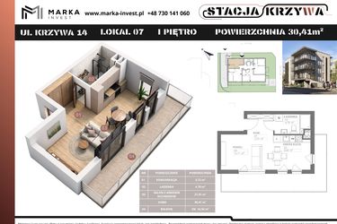 Rzut - Mieszkanie na sprzedaż 1 pokój o powierzchni 30,41 m² - numer M7 w Stacja Krzywa