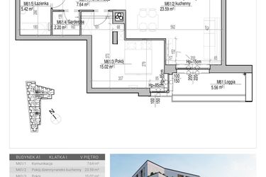 Rzut - Mieszkanie na sprzedaż 2 pokoje o powierzchni 53,87 m² - numer 61 w Aleja