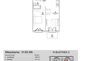 Rzut - Mieszkanie na sprzedaż 2 pokoje o powierzchni 45,07 m² - numer III-B2.M6 w Strefa Cegielnia 3