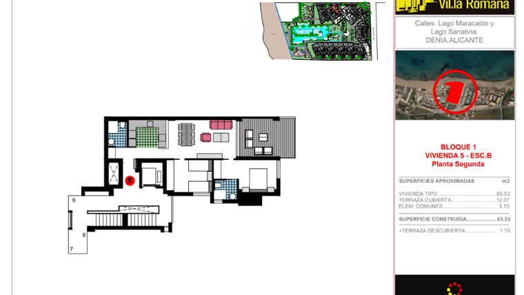 Rzut - Mieszkanie na sprzedaż 2 pokoje o powierzchni 83,33 m² - numer 2-B-5 w Residencial L 'Estanyo Vil.la Romana