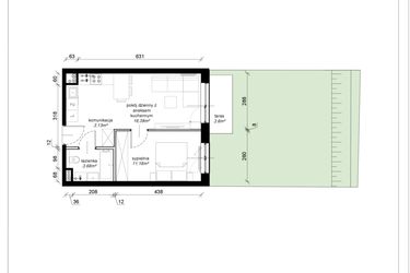 Rzut - Mieszkanie na sprzedaż 2 pokoje o powierzchni 36,38 m² - numer F.0.06.2a w Art.Teo etap 3