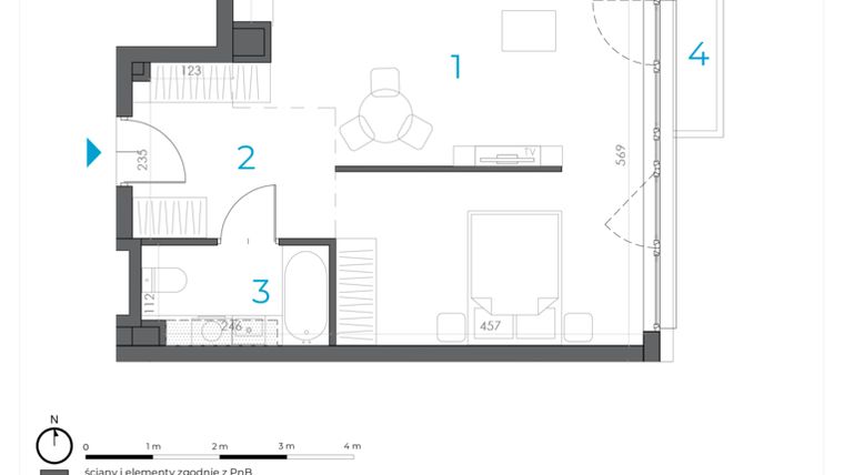 Rzut - Mieszkanie na sprzedaż 1 pokój o powierzchni 41,21 m² - numer 4.M.06 w Incepti Gaj 2