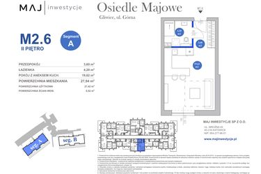 Rzut - Mieszkanie na sprzedaż 1 pokój o powierzchni 27,94 m² - numer M2.6 w Osiedle Majowe 2.0 etap II