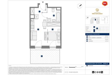 Rzut - Mieszkanie na sprzedaż 2 pokoje o powierzchni 29,63 m² - numer H32 w Apartamenty Park Matecznego Etap 2.2