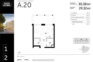 Rzut - Mieszkanie na sprzedaż 1 pokój o powierzchni 30,38 m² - numer A.20 w Browar HUGO SCOBEL