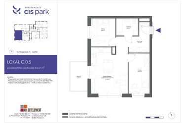 Rzut - Mieszkanie na sprzedaż 3 pokoje o powierzchni 54,37 m² - numer C.0.5 w CIS Park