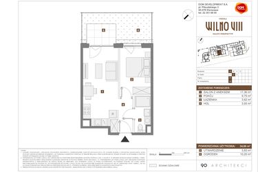 Rzut - Mieszkanie na sprzedaż 2 pokoje o powierzchni 34,66 m² - numer A.19 w Osiedle Wilno VIII
