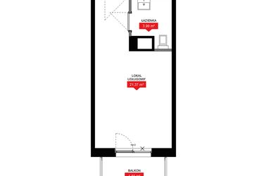 Rzut - Mieszkanie na sprzedaż 1 pokój o powierzchni 25,37 m² - numer A1 050LU w 29L - Apartamenty inwestycyjne