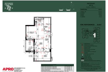 Rzut - Mieszkanie na sprzedaż 3 pokoje o powierzchni 54,42 m² - numer 78 w Wspólnota Mieszkaniowa Gajowa 72