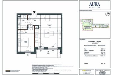 Rzut - Mieszkanie na sprzedaż 2 pokoje o powierzchni 49,33 m² - numer 56 w Aura Mokotów II