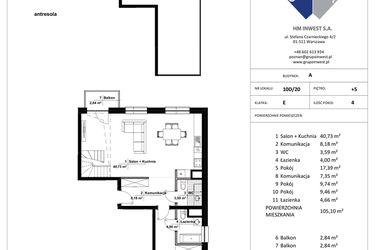 Rzut - Mieszkanie na sprzedaż 4 pokoje o powierzchni 105,1 m² - numer 10D/20 w Jasielska 8C etap II